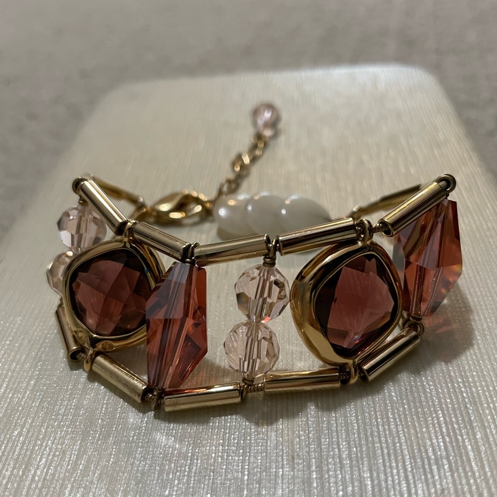 Swarovski bracelet - Adjustable 6”-9” with brown faceted crystals and beads